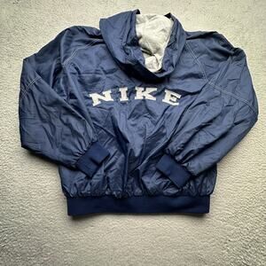 Vintage 90s Nike Lined Hooded Windbreaker Button Coach Jacket Mens Large Navy